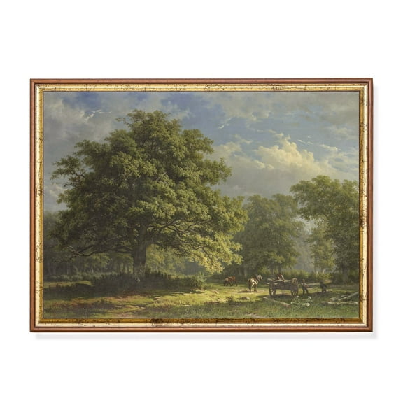 Oak Tree Landscape Rustic Farmhouse Rustic Landscape Wall Art Decor Unframed Paper Print