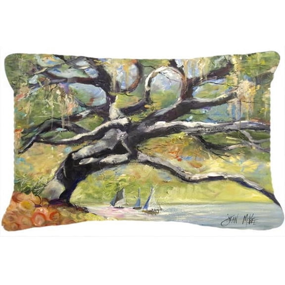 Oak Tree On The Bay With Sailboats Canvas Fabric Decorative Pillow
