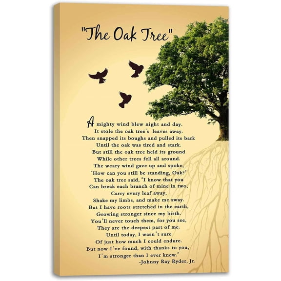 Oak Tree Poem Canvas Print Wall Art - Mighty Oak Tree Poem About Life Inspirational & Motivational Nature Wall Art for Home Decor
