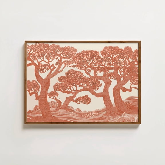 Oak Tree Rustic Forest Linocut Tree Botanical Woodland Burnt Wall Decor Unframed Paper Print