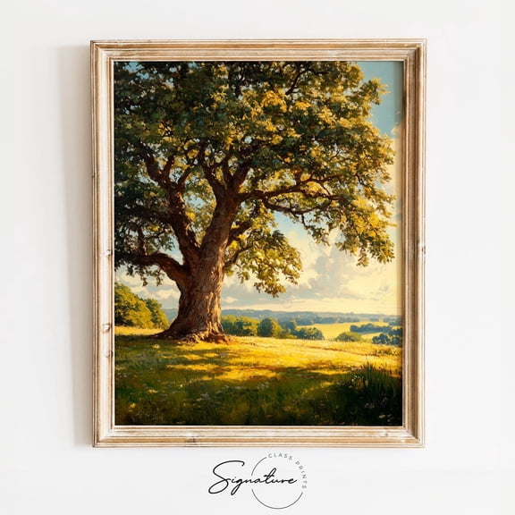 Oak Tree in English Countryside, Grassy Meadow Art, Tranquil Summer Landscape, Rustic Nature Wall Decor, Art Poster, 1137 Unframed Paper Print