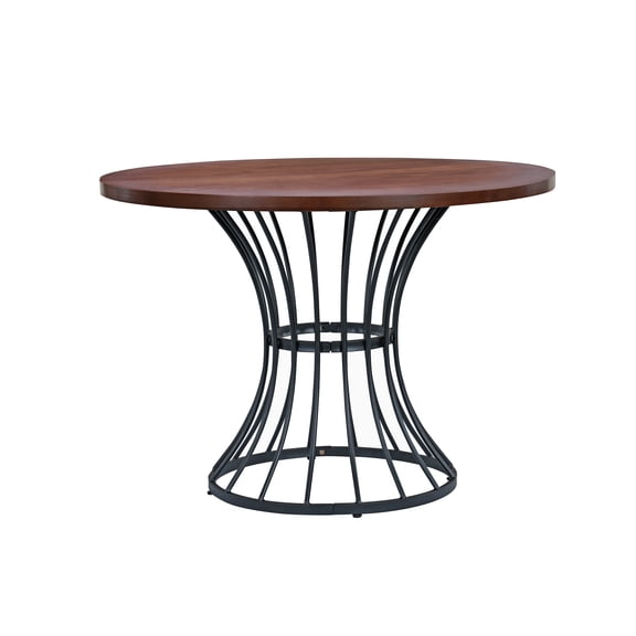 Oak Veneer 42" Round Dining Table  Solid Wood-Look Top, Heavy-Duty Wrought-Iron Pedestal Base, Compact Kitchen & Breakfast-Nook Furniture, Rustic-Modern Style