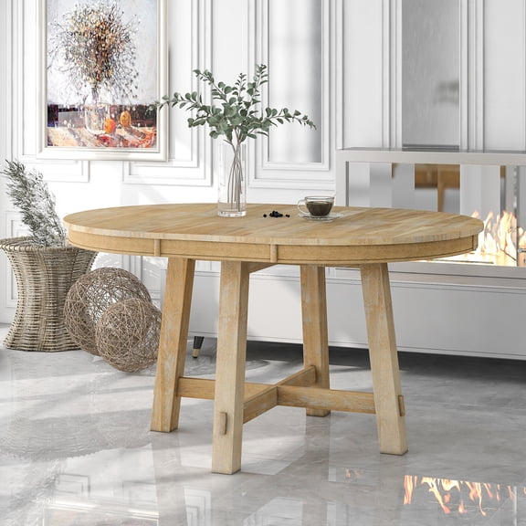 Oak Veneer Surface - Expandable Round Table - Home Kitchens - Easy to Maintain