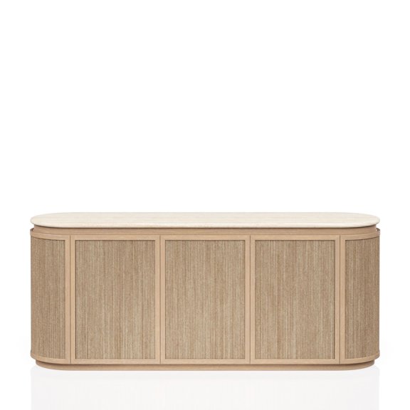 Oak Veneered Stone Top Server / Solid Wood + MDF for Art Galleries
