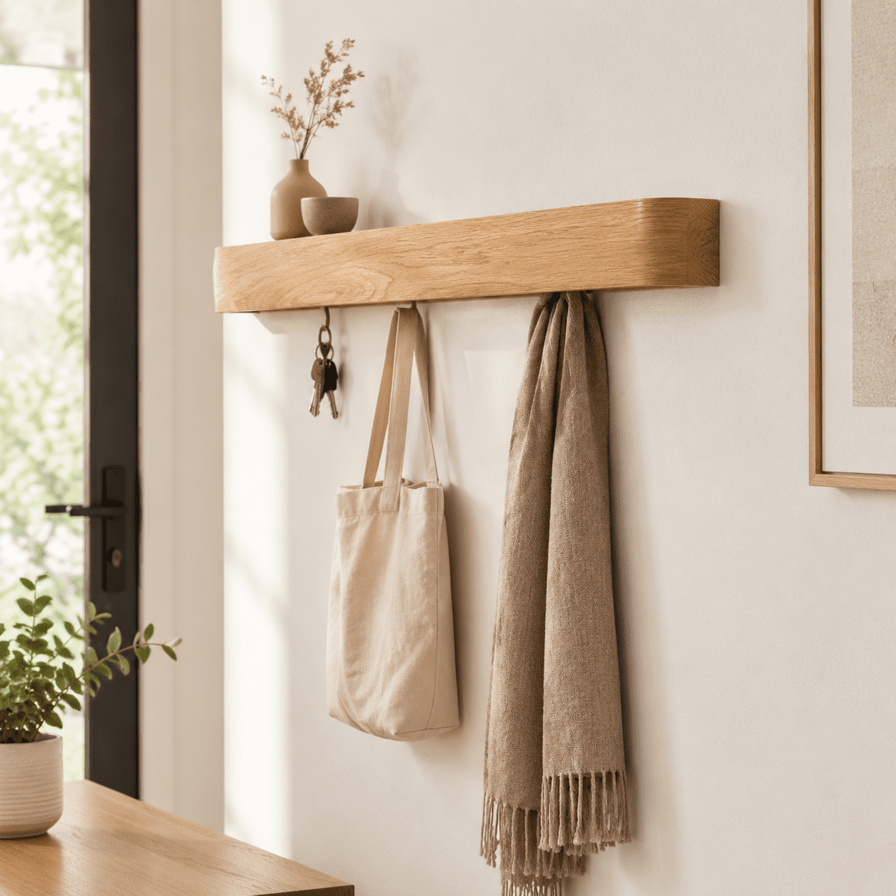 Wall Moount Rack Oak Wall-Mounted Coat Rack With 8 Hooks, Modern Solid Wood Veneer ...