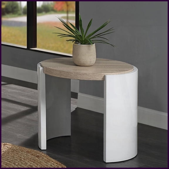 Oak & White High Gloss Coffee Table with Sled Base, Easy-Clean & Durable Natural Top for Living Room