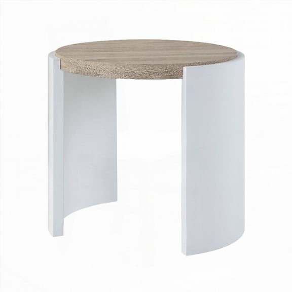 Oak & White High Gloss Finish Zoma End Table with 40lbs Weight Restraint
