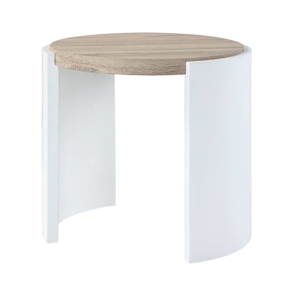Oak & White High Gloss Modern End Table, 26.22in X 24.12in, 40lbs Weight Limit, Composite Wood Build, Strong Base 26.22 24.12 Inches, Synthetic Construction