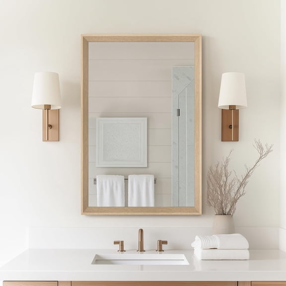 Oak Wood 30"L x 20"W Rectangle Framed Wall Mirror