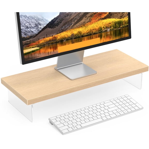 Oak Wood And Clear Acrylic Monitor Stand Riser For Home Office Desk Organizer