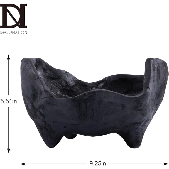 Oak Wood Black Decorative Bowl - 9.25x5.51 Inch Small Bowl for Entryway Key, Fruit,  with Feet, Boho Farmhouse Home Decor for Dining Room, Coffee Table Centerpiece