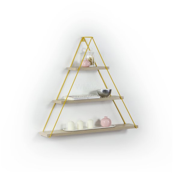 Oak Wood Floating Wall Shelf - Rustic Triangle Bracket Shelf for Wall Mounted Display and Storage