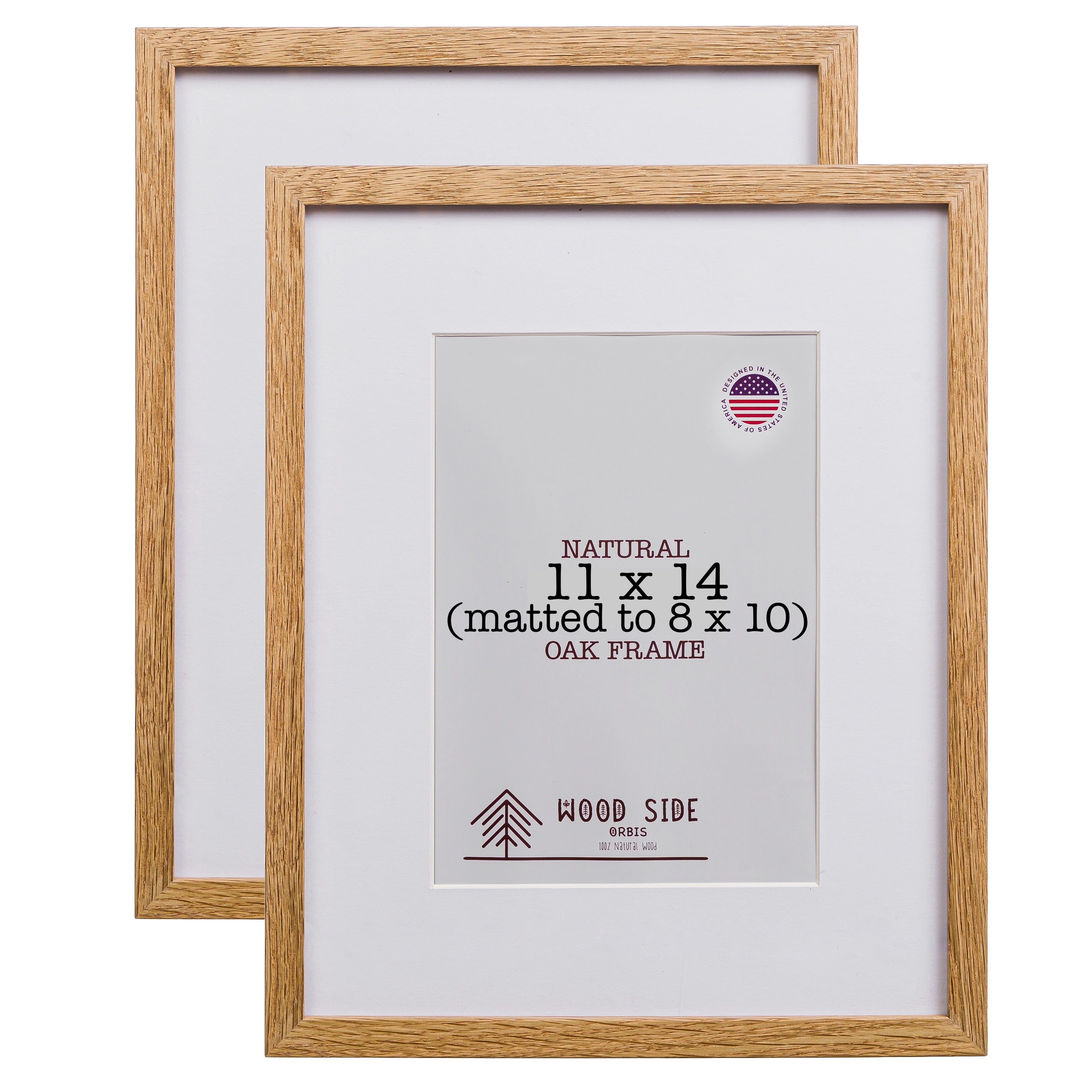 Oak Wood Picture Frames 11x14 with Mat for 8x10 - Set of 2 - Natural ...