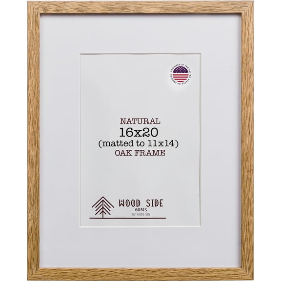 Oak Wood Picture Frames 16x20 with Mat for 11x14 - Natural Solid Wood Photo Frame Real Glass Wall Hanging