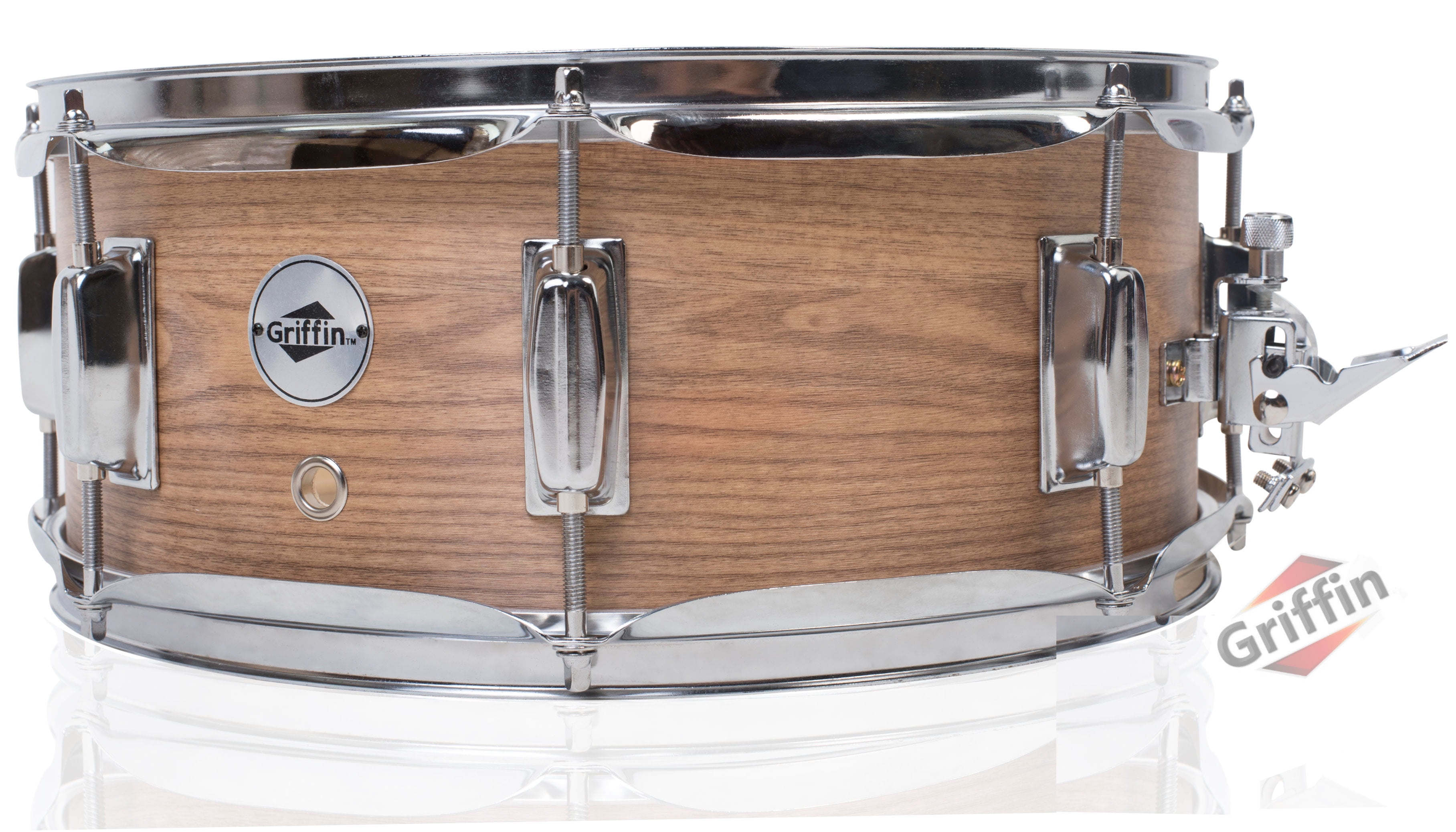 Oak Wood Snare Drum by GRIFFIN - PVC on Poplar Wood Shell 14" x 5.5" - Percussion Musical Instrument with Drummers Key for Students Professionals by GeekStands.com