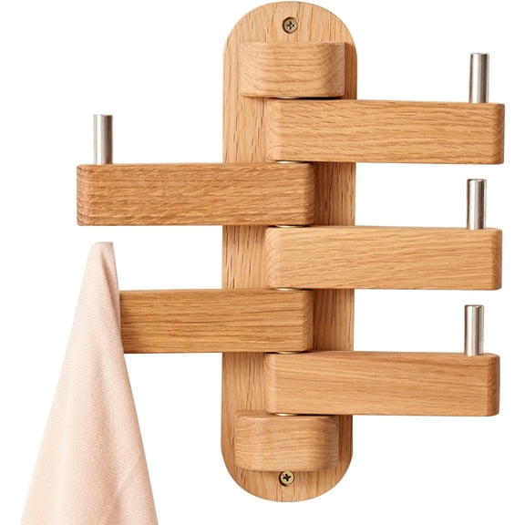 Oak Wood Swivel Heavy Duty Wall Coat Hooks - Wall Mount Organizer for Entryway Bedroom Office