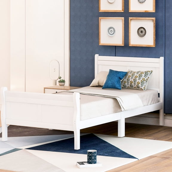 Oak Wood Twin Platform Bed Frame, Integrated Headboard/Footboard, Good Weight Capacity / Works for Living Room, Effortless Setup