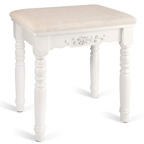 Oak Wood Vanity Stool, Modern Makeup Dressing Stool with Concave Seat Surface, Capacity 300lb, Easy Assembly