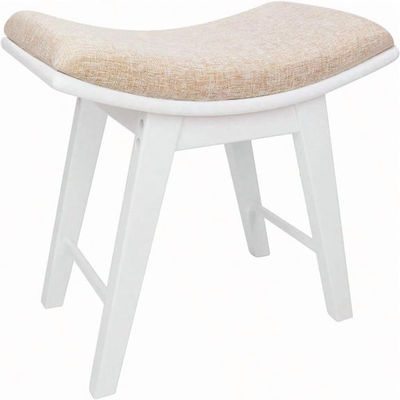 Oak Wood Vanity Stool Modern Makeup Dring Stool with Concave Seat Surface Capacity 300lb Easy Assembly White