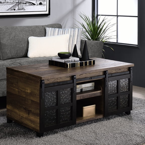 Oak Wood and Metal Build / Living Room Centerpiece / Convenient Pull - out Tray