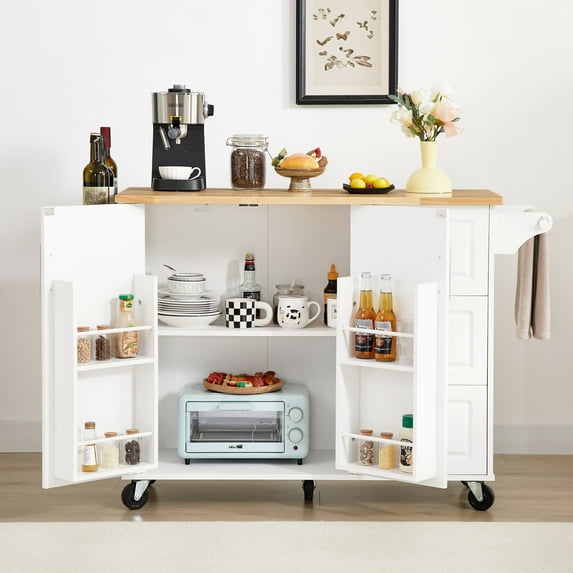 Oak-accented White - Drop-leaf and Multi-functional - In Dining or Kitchen - Serves Multiple Purposes