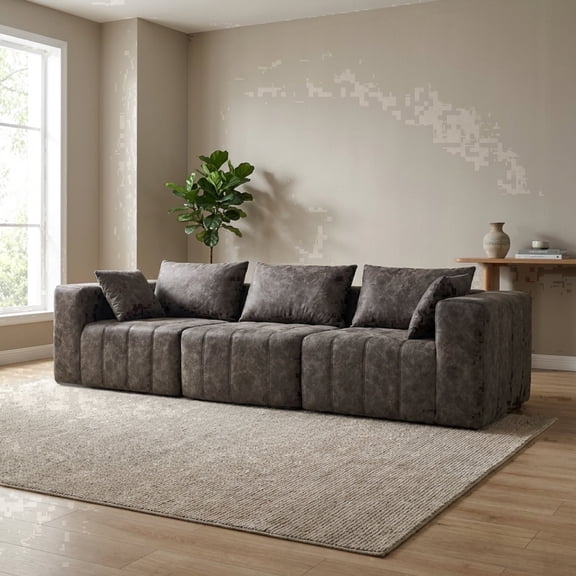 Oak and Birch 110” Wide 3-Seater Ergonomic Modular Couch, Compressed No-Assembly Sectional Sofa with Chaise & Bed-Style Layouts, Charcoal