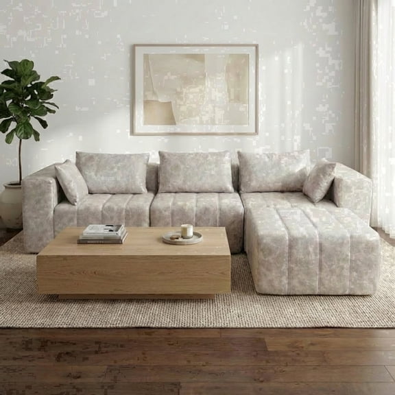 Oak and Birch 110” Wide 4-Seater Ergonomic Modular Couch, Compressed No-Assembly Sectional Sofa with Chaise & Bed-Style Layouts, Oyster