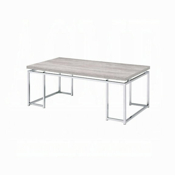 Oak and Chrome Coffee Table with Metal Sled Base - Oak - Versatile Home Use - Modern Design