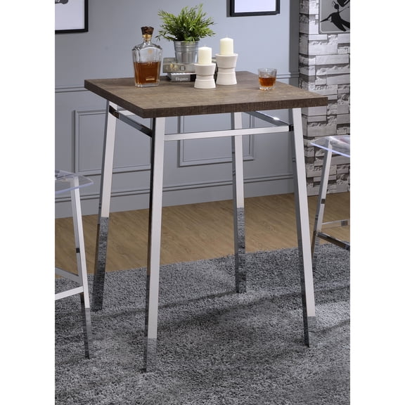 Oak and Chrome Square Table / Spacious for Family Enjoyment