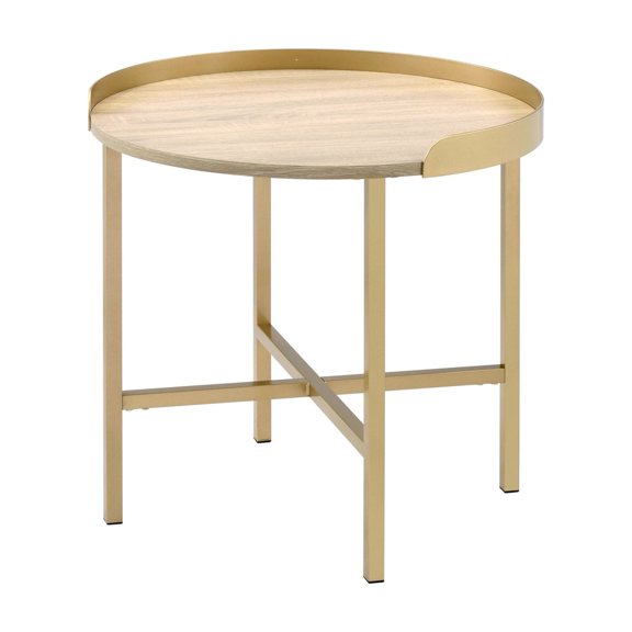 Oak and Gold Appearance - Cross - Bar Metal Base for Stability - Living Room Decor - Upgrade Interior Aesthetics