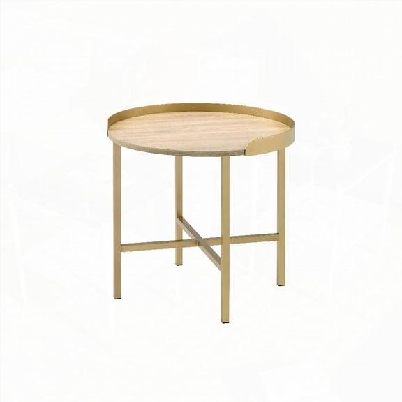 Oak and Gold End Table with Tray Top - Graceful and Strong Design