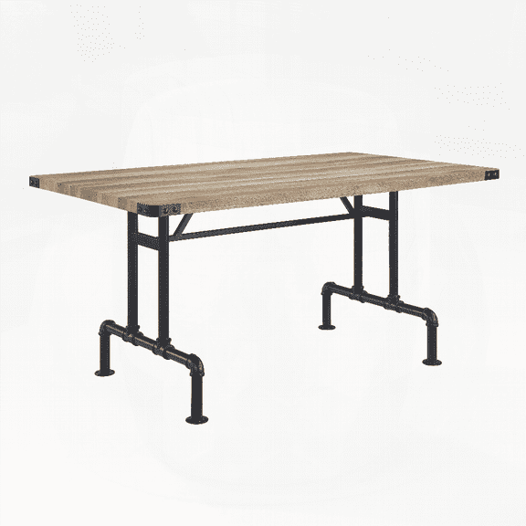 Oak and Sandy Black Dining Table with Metal Leg | Rectangular Design for Various Spaces | Stable and Aesthetic