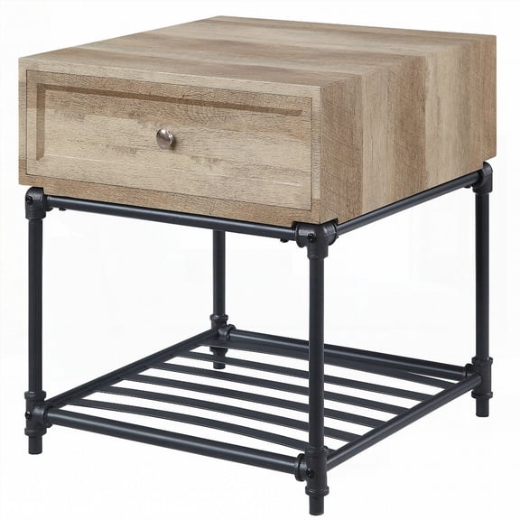 The Oak and Sandy Black End Table - Rustic Industrial with Storage and Sturdy Legs