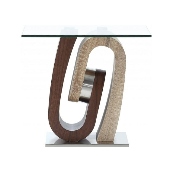 Oak and Walnut Ultra modern End Table with Glass top