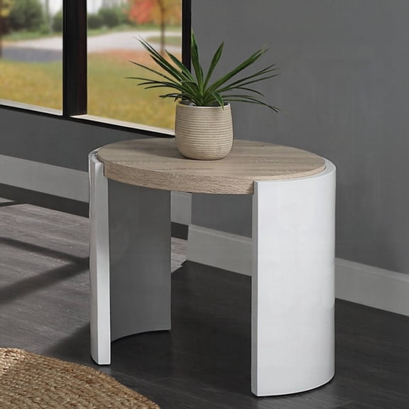 Coffee Table with Oak and White High Gloss Finish - Sled Base for Living Room, Easy to Clean