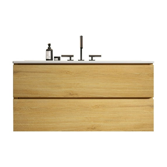 Oak - colored Floating Vanity | Sleek Design & Durable Basin | Bathroom Styling