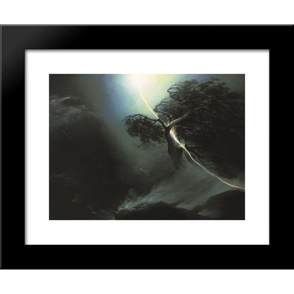 Oak fractured by a lightning. Allegory on the artist's wife death 20x24 Framed Art Print by Maxim Vorobiev