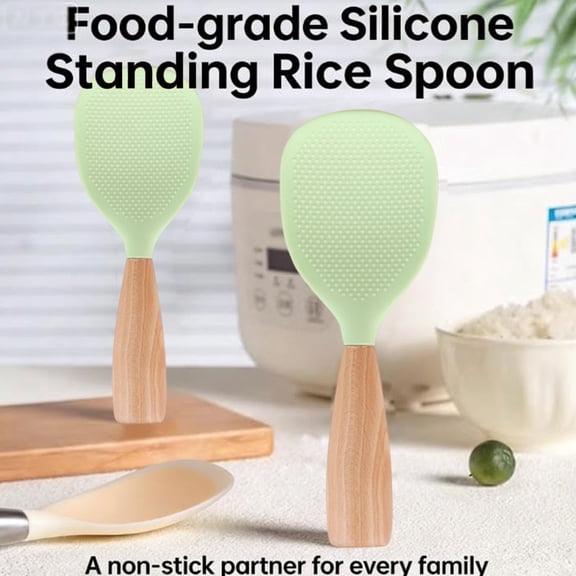 Oak handle standing rice spoon green,Holiday festival dish cooking,Cooking utensils,Carbon steel