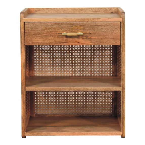 Oak-ish Bedside with T-bar Design / Serves as Functional Bedroom Storage