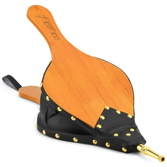 Oak leaf Fireplace Bellows Wood Air Blower with Hanging Strap Cast Nozzle for Indoor Outdoor Wood Stove Barbecue Fireplace Camping