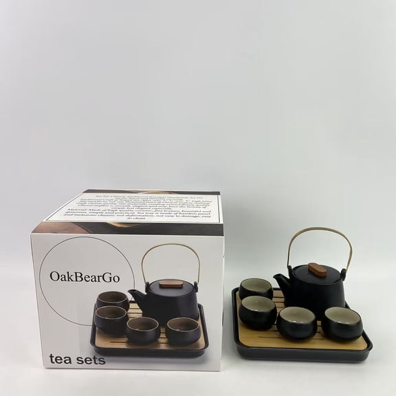OakBearGo Tea set,Tea Pot Cup Set with Tray Infuser - Travel Ceramic Tea set Porcelain Teapot, Portable All in One Bag for Outdoor Picnic Business Hotel