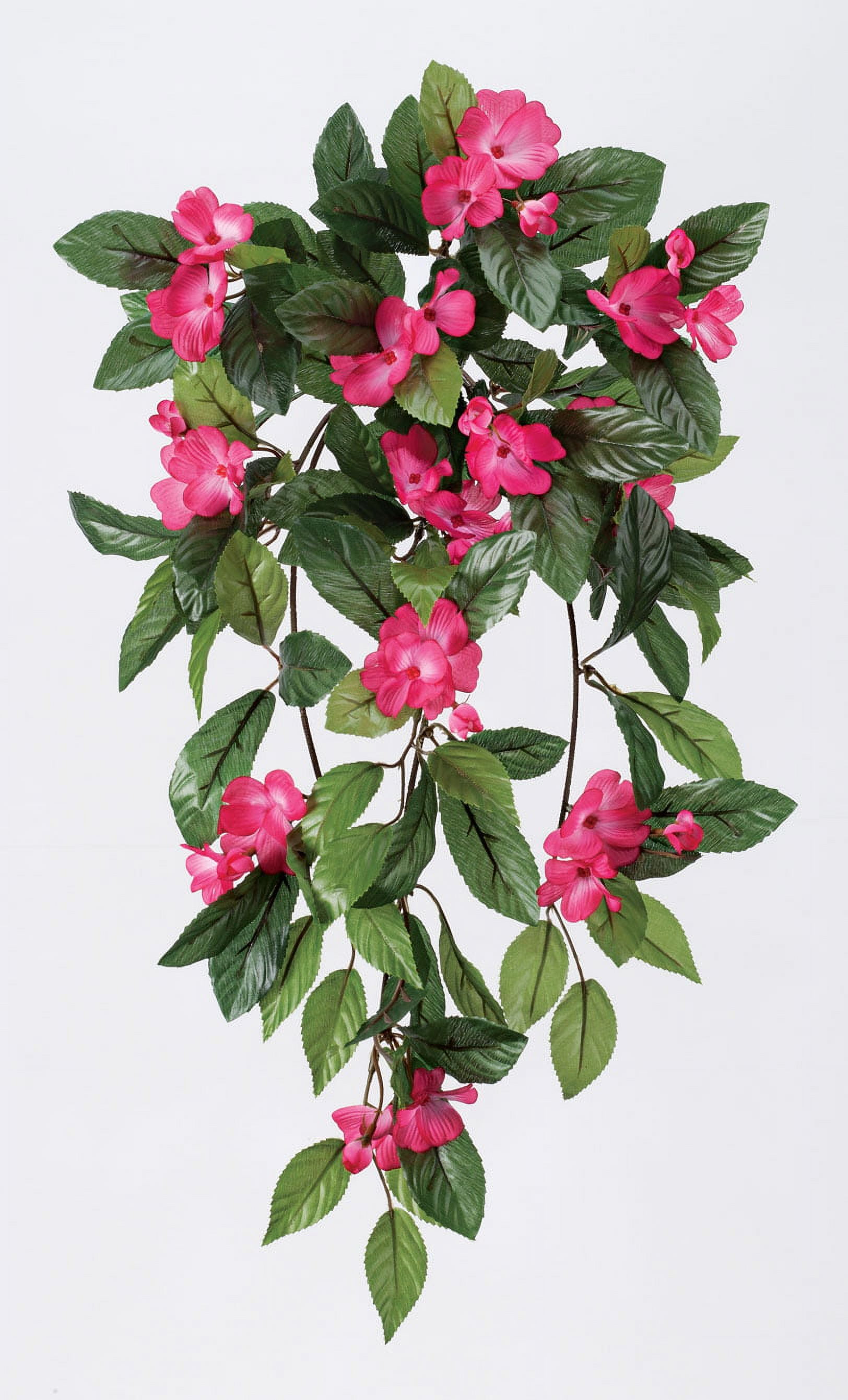 OakRidge Artificial Impatiens Hanging Stem Dark Pink, 25” Long Faux Floral Home Décor for