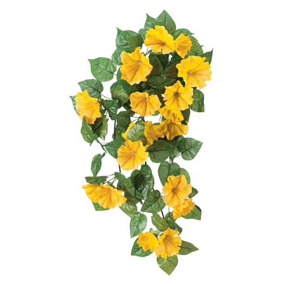 OakRidge Artificial Petunia Hanging Stem – Yellow, 25” Long – Faux Floral Home Décor for Indoor/Outdoor Use