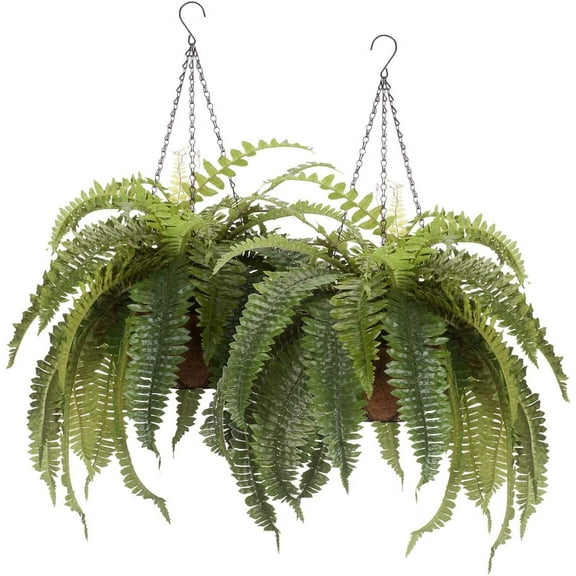 OakRidge Fully Assembled Artificial Fern Hanging Basket Set of 2  Indoor/Outdoor Use  23  L
