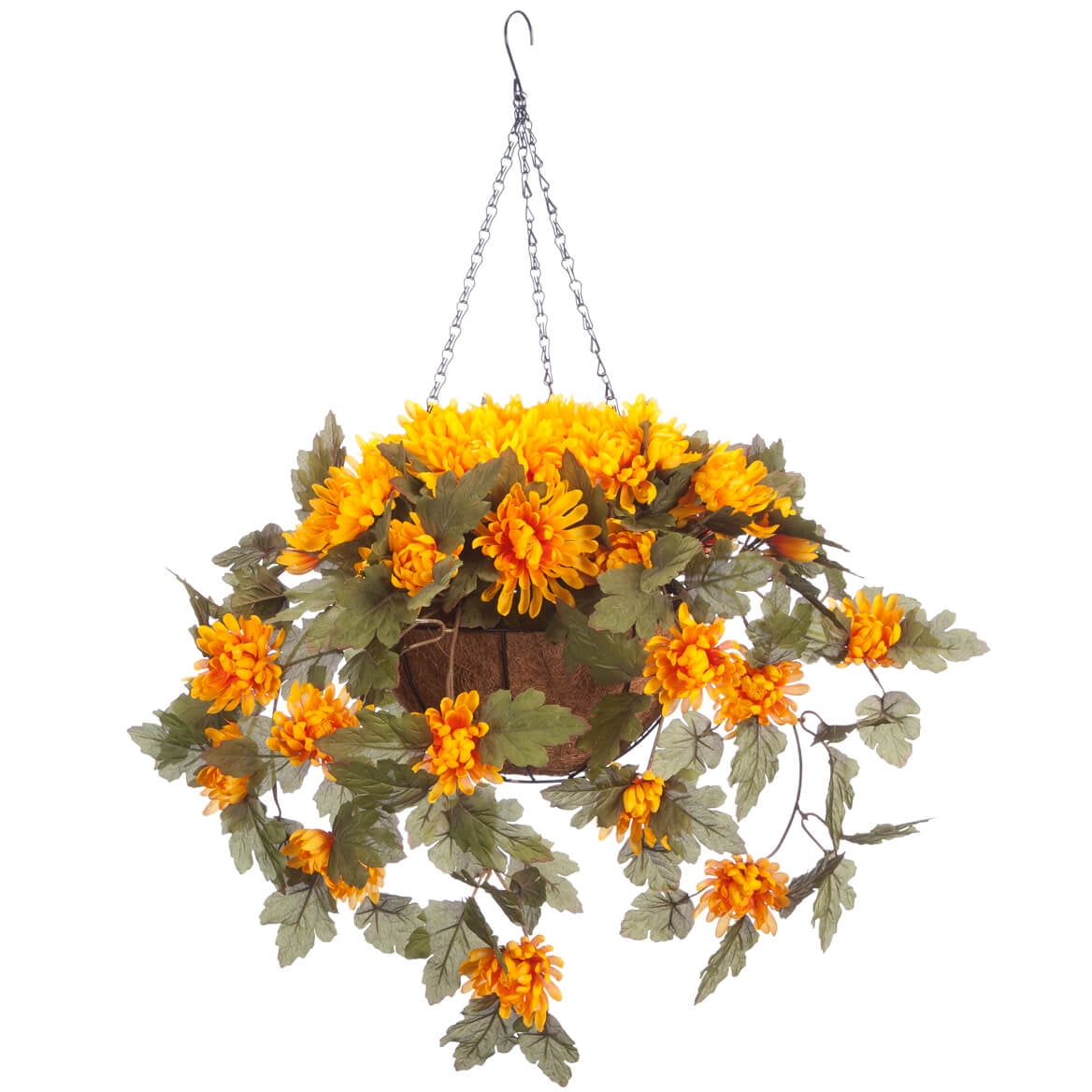 OakRidge Fully Assembled Artificial Mum Hanging Basket, Gold, 10” Diameter with 18” Long Chain