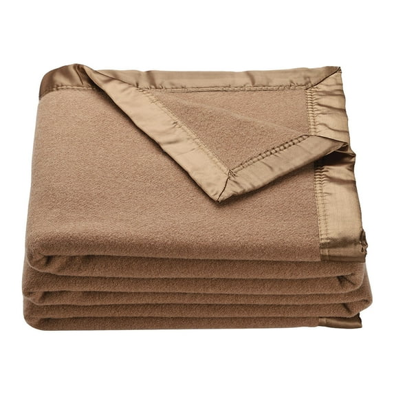 OakRidge Heirloom Merino Wool Blanket – 100% Australian Wool with Vintage Satin Edges – Breathable, Odor-Resistant, All-Season Bedding in Full/Queen Size – Tan Cozy Throw for Home or Travel