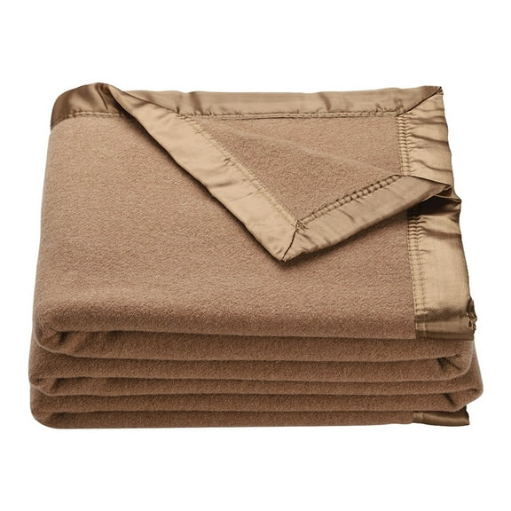 OakRidge Heirloom Merino Wool Blanket – 100% Australian Wool with Vintage Satin Edges – Breathable, Odor-Resistant, All-Season Bedding in Full/Queen Size – Tan Cozy Throw for Home or Travel