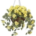 thumbnail image 1 of OakRidge Miles Kimball Fully Assembled Artificial Geranium Hanging Basket, 10” Diameter and 18” Chain – Yellow Polyester/Plastic Flowers in Metal and Coco Fiber Liner Basket for Indoor/Outdoor Use, 1 of 2