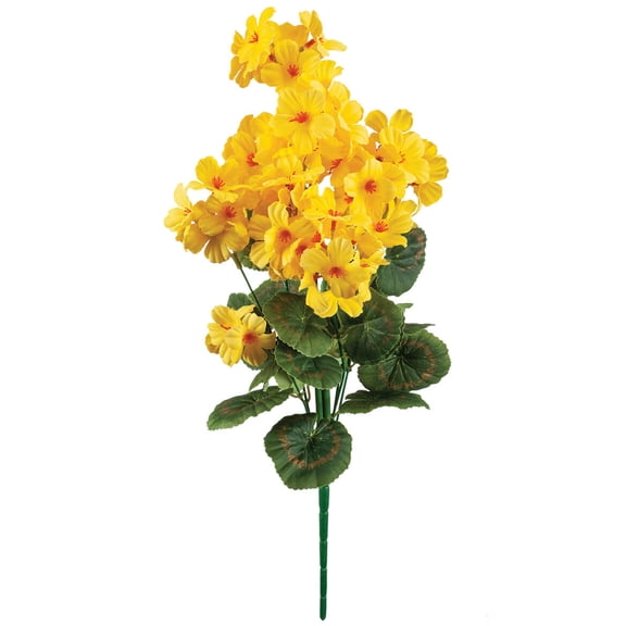 OakRidge Silk Geranium Bush – Artificial Flowers Outdoor Décor – Yellow, 19” Long