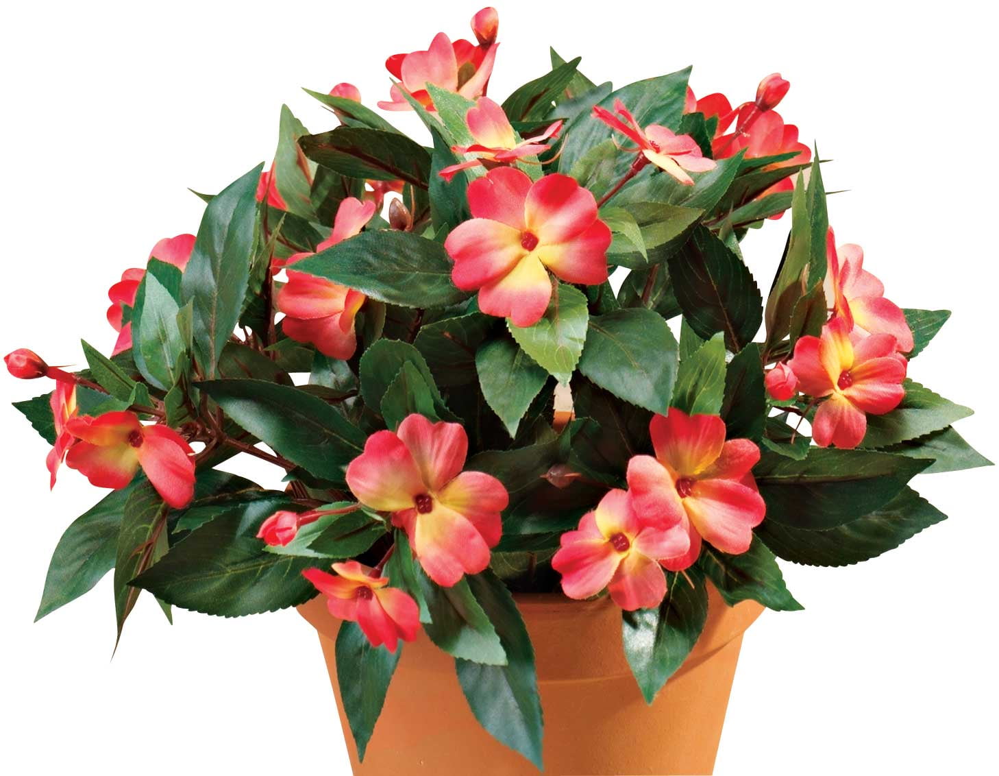 OakRidge 18" Orange Silk and Plastic Potted Impatiens Bush